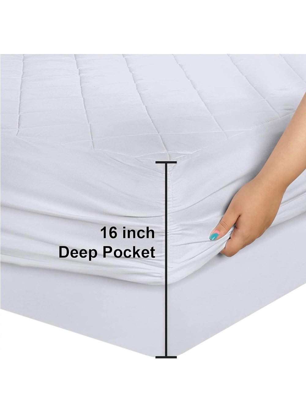 Cal King Mattress Pad. Deep Pocket White Mattress Protector - 16" Fit